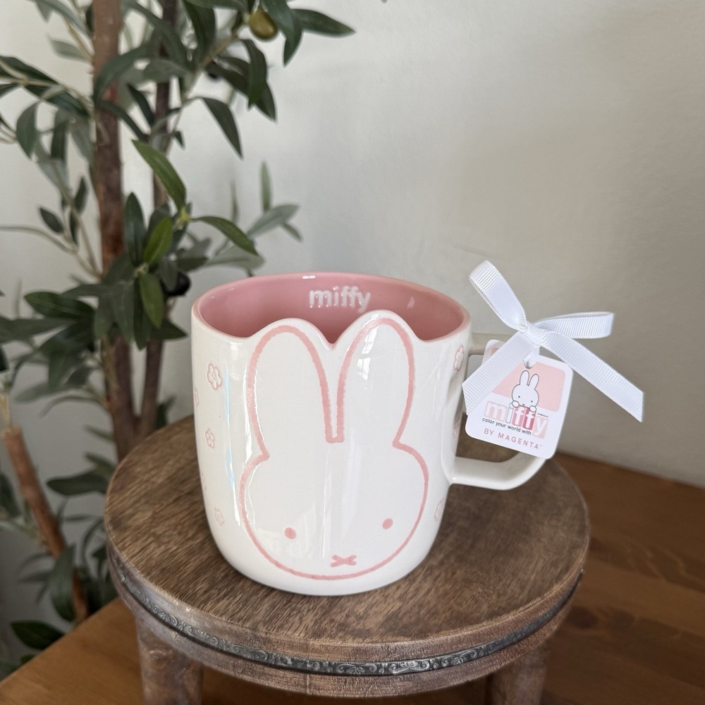 Miffy By Magenta Cherry Blossom Pastel Pink Sakura Ceramic Mug 3D Miffy Face NWT